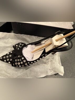 AAJ by Aminah -Black Jeweled Peep-Toe Women's Heel